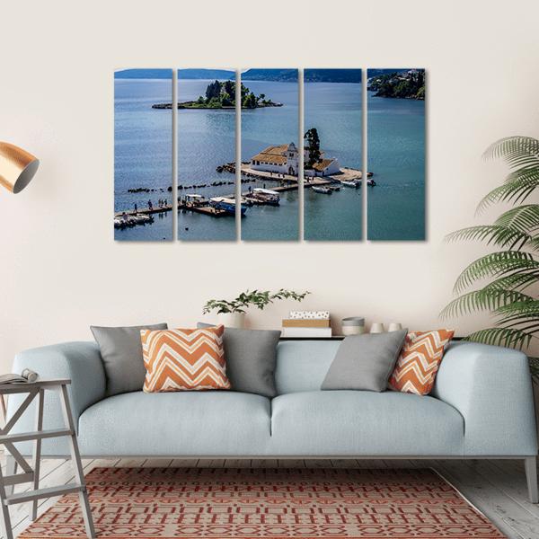Vlacherna Monastery Greece Canvas Wall Art-5 Horizontal-Gallery Wrap-22" x 12"-Tiaracle