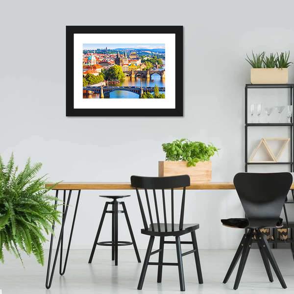 Vltava River With Old Town Canvas Wall Art-3 Horizontal-Gallery Wrap-25" x 16"-Tiaracle