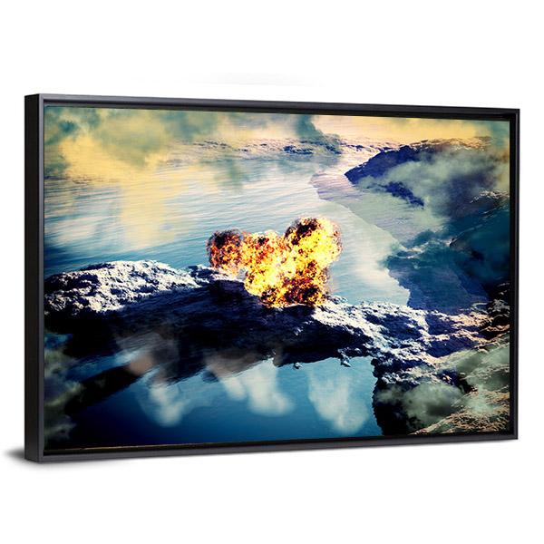 Volcanic Eruption On Island Canvas Wall Art-5 Horizontal-Gallery Wrap-22" x 12"-Tiaracle