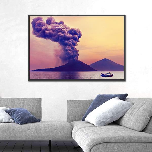 Volcano Eruption In Indonesia Panoramic Canvas Wall Art-1 Piece-36" x 12"-Tiaracle