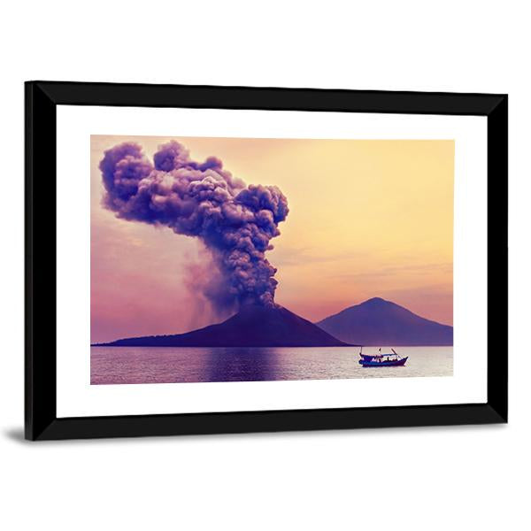 Volcano Eruption In Indonesia Panoramic Canvas Wall Art-1 Piece-36" x 12"-Tiaracle