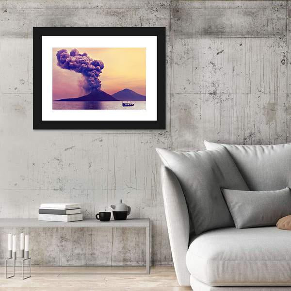 Volcano Eruption In Indonesia Panoramic Canvas Wall Art-1 Piece-36" x 12"-Tiaracle