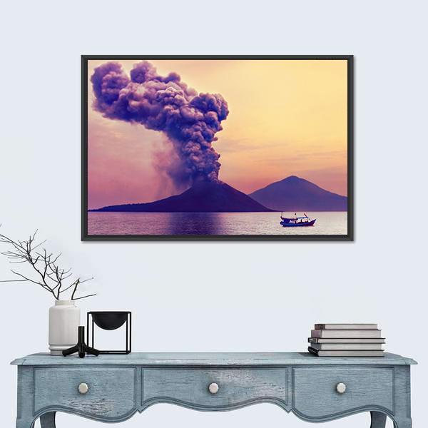 Volcano Eruption In Indonesia Panoramic Canvas Wall Art-1 Piece-36" x 12"-Tiaracle