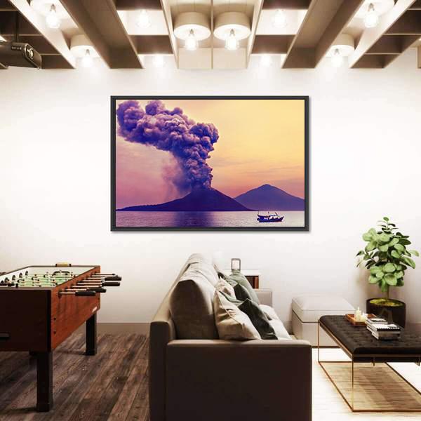 Volcano Eruption In Indonesia Panoramic Canvas Wall Art-1 Piece-36" x 12"-Tiaracle