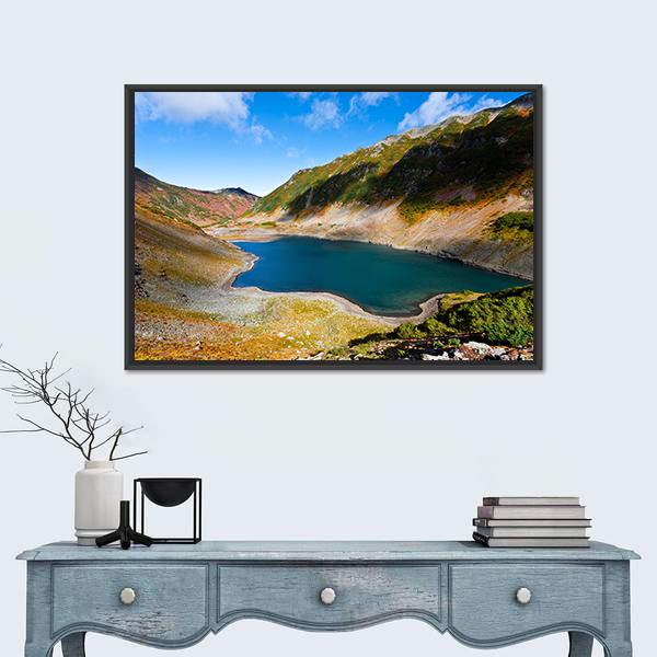 Volcano Landscape With Lake On Kamchatka Russia Canvas Wall Art-1 Piece-Floating Frame-24" x 16"-Tiaracle