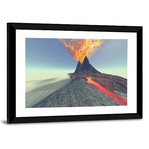 Volcano With Fire Smoke And Lava Canvas Wall Art-5 Horizontal-Gallery Wrap-22" x 12"-Tiaracle