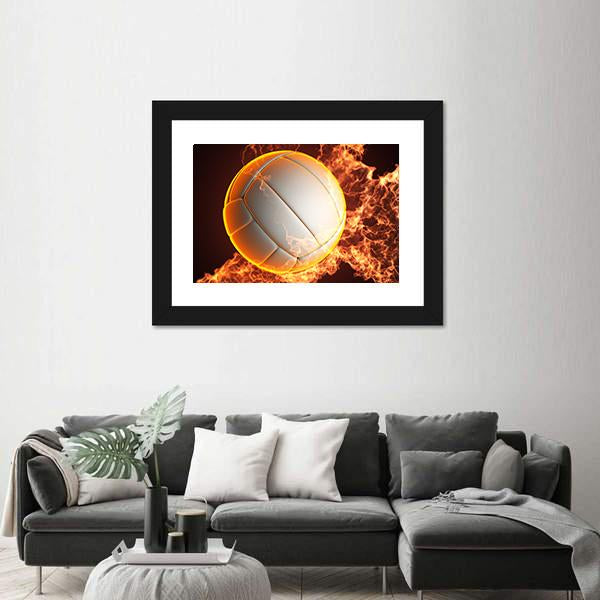 Volleyball Ball In Fire Vertical Canvas Wall Art-3 Vertical-Gallery Wrap-12" x 25"-Tiaracle