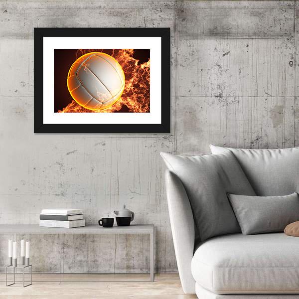 Volleyball Ball In Fire Vertical Canvas Wall Art-3 Vertical-Gallery Wrap-12" x 25"-Tiaracle