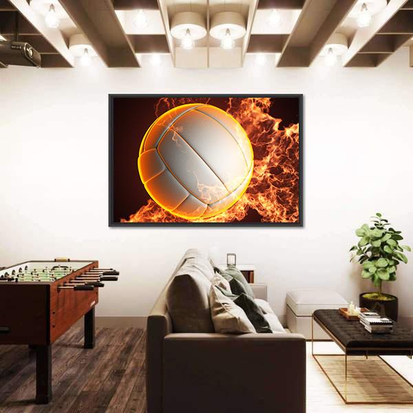 Volleyball Ball In Fire Vertical Canvas Wall Art-3 Vertical-Gallery Wrap-12" x 25"-Tiaracle