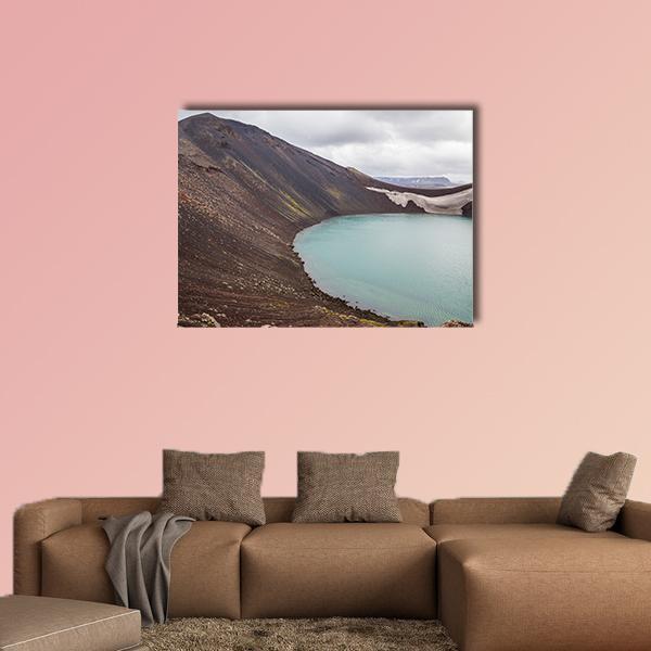 Vulcano Crater With Water In Iceland Canvas Wall Art-1 Piece-Gallery Wrap-36" x 24"-Tiaracle