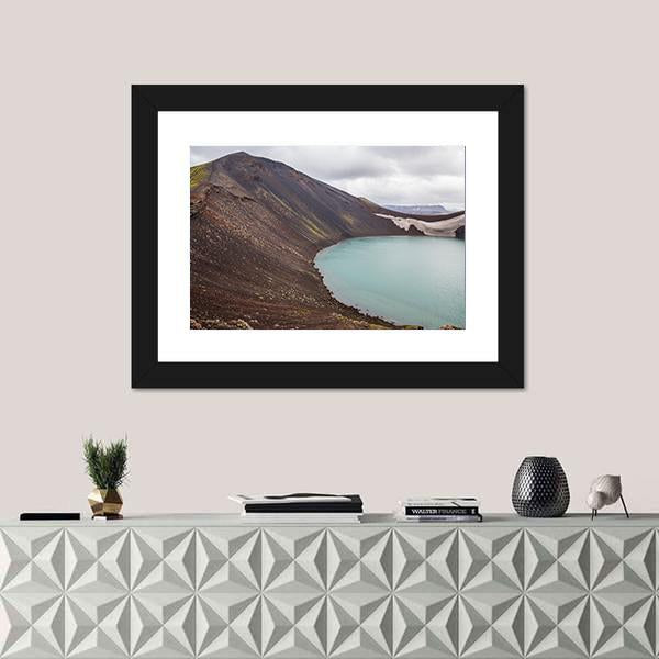 Vulcano Crater With Water In Iceland Canvas Wall Art-1 Piece-Framed Print-20" x 16"-Tiaracle