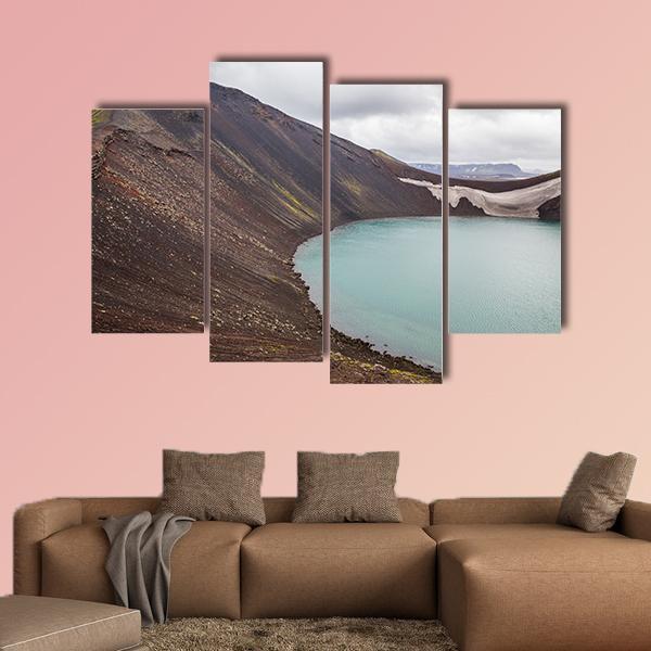 Vulcano Crater With Water In Iceland Canvas Wall Art-4 Pop-Gallery Wrap-50" x 32"-Tiaracle