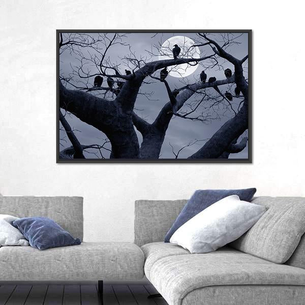 Vultures In A Scary And Spooky Halloween Scene Canvas Wall Art-5 Horizontal-Gallery Wrap-22" x 12"-Tiaracle