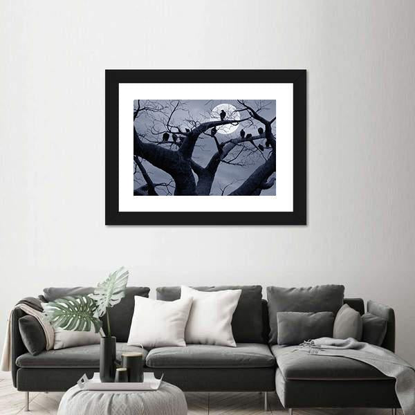 Vultures In A Scary And Spooky Halloween Scene Canvas Wall Art-5 Horizontal-Gallery Wrap-22" x 12"-Tiaracle