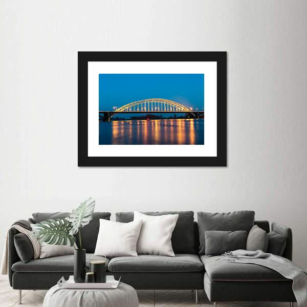 Waal Bridge At Nijmegen At Night Canvas Wall Art-3 Horizontal-Gallery Wrap-25" x 16"-Tiaracle