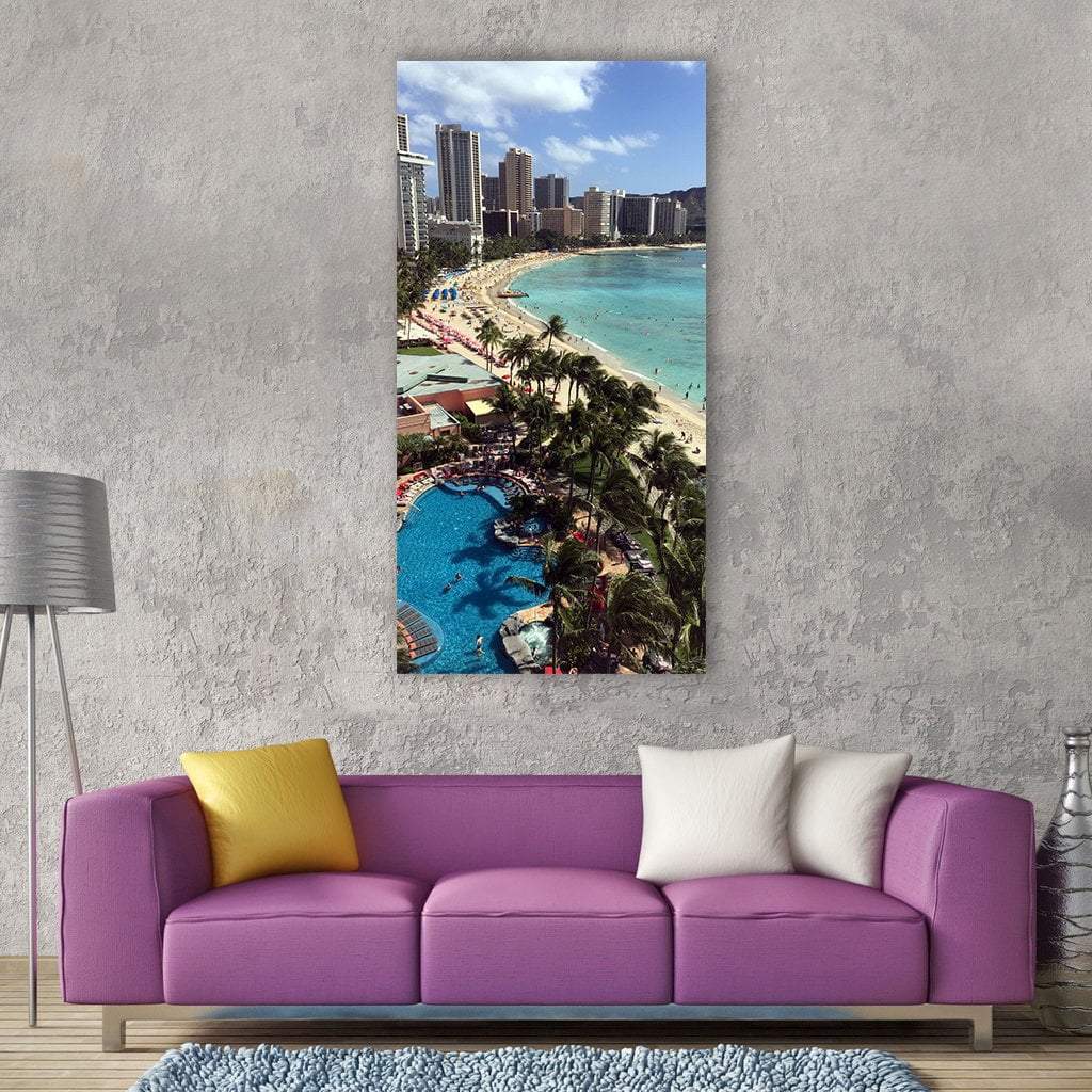 Waikiki Beach In Hawaii Vertical Canvas Wall Art-1 Vertical-Gallery Wrap-12" x 24"-Tiaracle