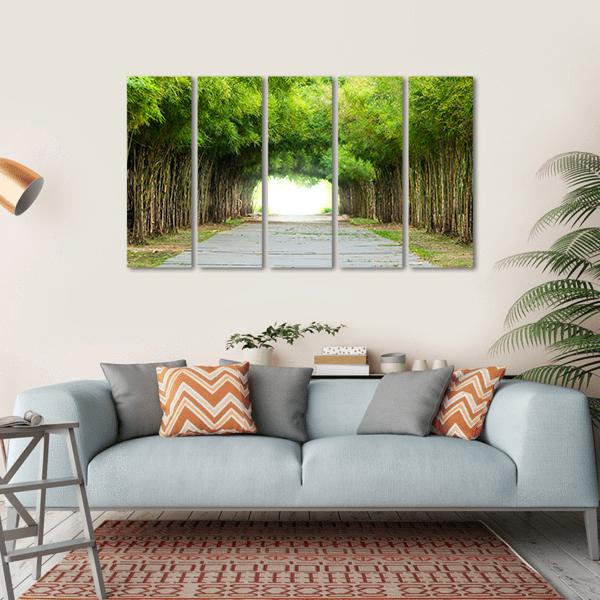 Walkway Flanked On Both Sides With Bamboo Forest Canvas Wall Art-5 Horizontal-Gallery Wrap-22" x 12"-Tiaracle