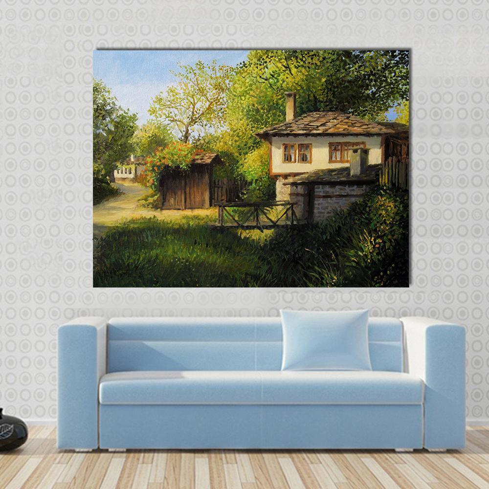Warm Light Late Afternoon Rural Landscape In The Mountain Village Canvas Wall Art-1 Piece-Gallery Wrap-48" x 32"-Tiaracle