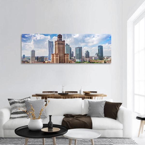 Warsaw Cityscape Panoramic Canvas Wall Art-1 Piece-36" x 12"-Tiaracle
