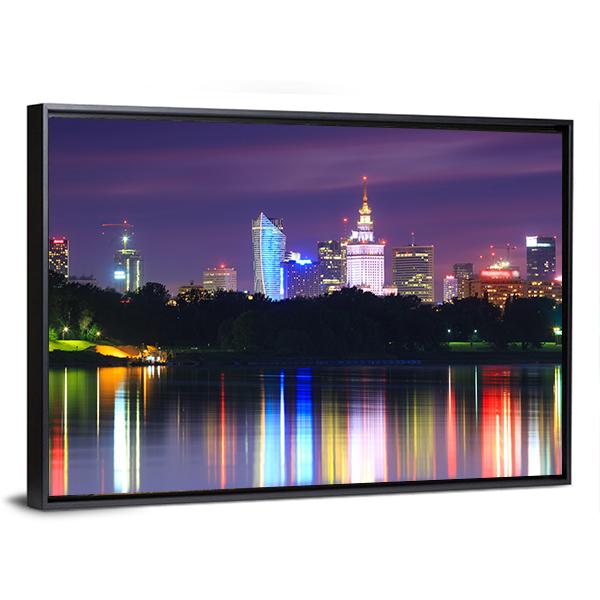 Warsaw Night View Of The City From The River Canvas Wall Art-3 Horizontal-Gallery Wrap-25" x 16"-Tiaracle