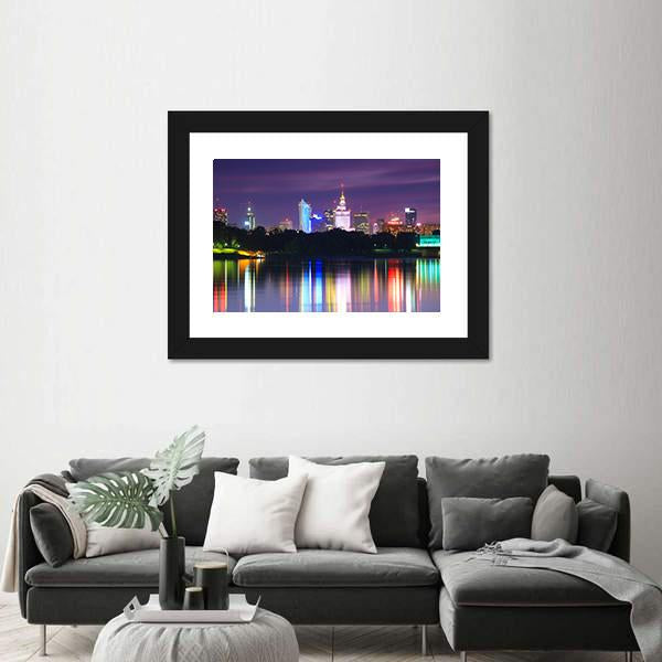 Warsaw Night View Panoramic Canvas Wall Art-1 Piece-36" x 12"-Tiaracle