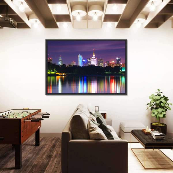 Warsaw Night View Panoramic Canvas Wall Art-1 Piece-36" x 12"-Tiaracle
