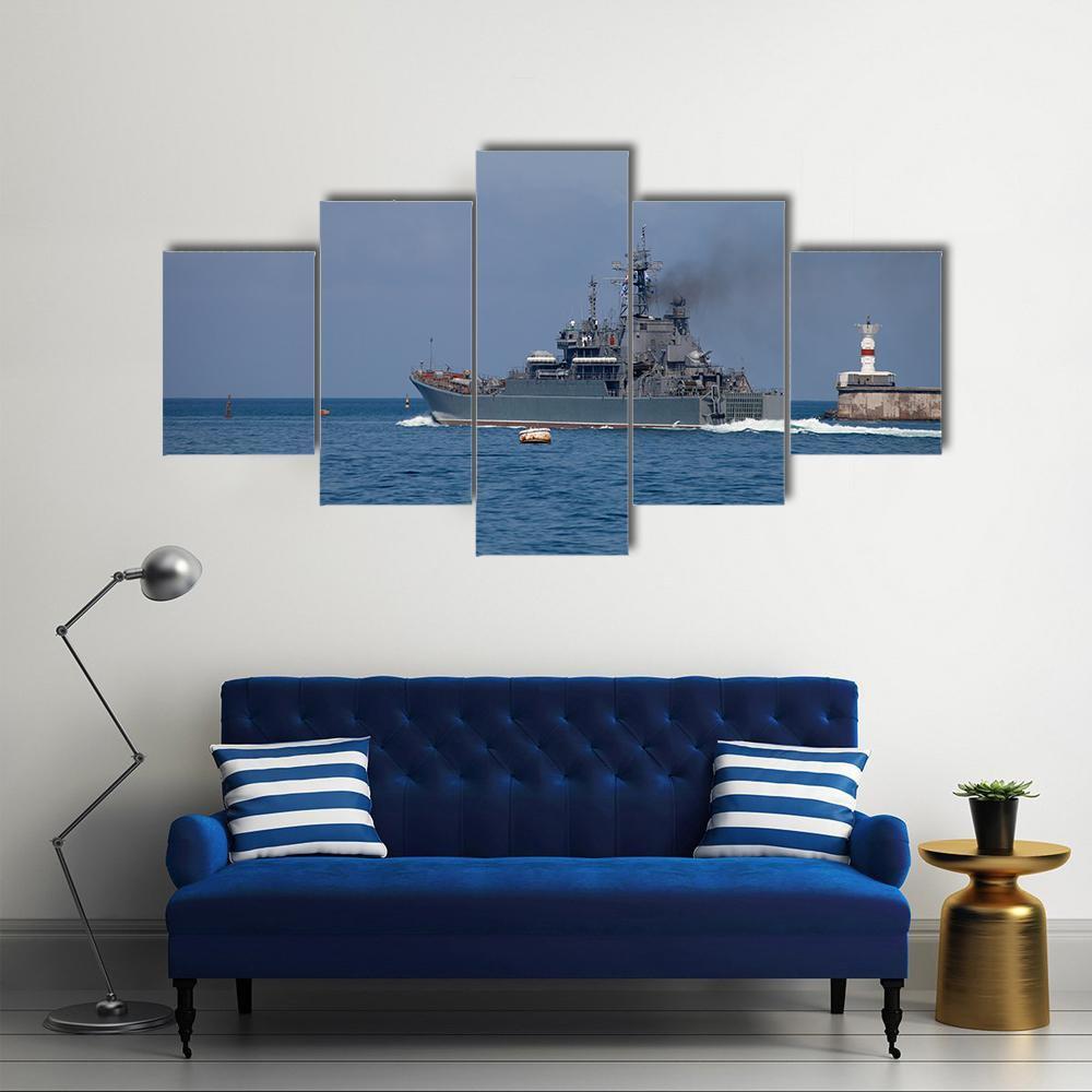 Warship Out Of The Bay Canvas Wall Art-5 Star-Gallery Wrap-62" x 32"-Tiaracle