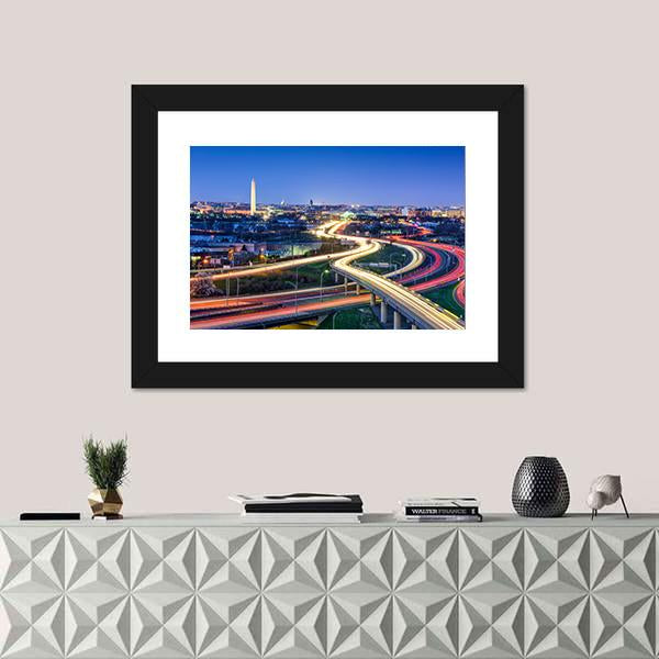 Washington D.C. Skyline With Highways Canvas Wall Art-1 Piece-Framed Print-20" x 16"-Tiaracle