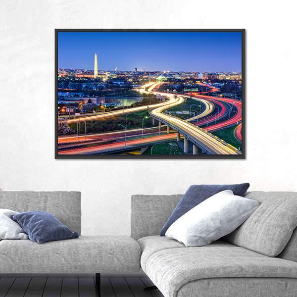 Washington D.C. Skyline With Highways Canvas Wall Art-5 Horizontal-Gallery Wrap-22" x 12"-Tiaracle