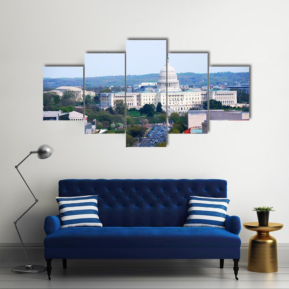 Washington DC View Canvas Wall Art-5 Star-Gallery Wrap-62" x 32"-Tiaracle