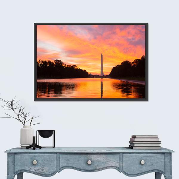 Washington Monument At Sunrise Canvas Wall Art-5 Horizontal-Gallery Wrap-22" x 12"-Tiaracle