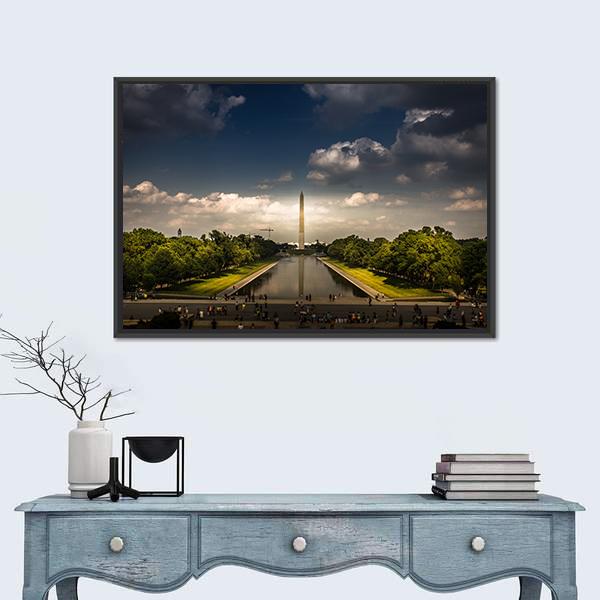 Washington Monument With The Mirror Lake Canvas Wall Art-1 Piece-Floating Frame-24" x 16"-Tiaracle