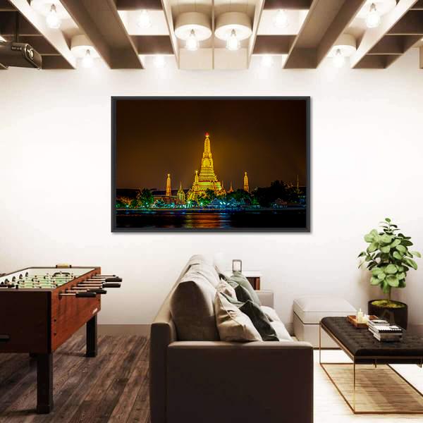 Wat Arun Ratchawararam Temple Bangkok Canvas Wall Art-3 Horizontal-Gallery Wrap-25" x 16"-Tiaracle
