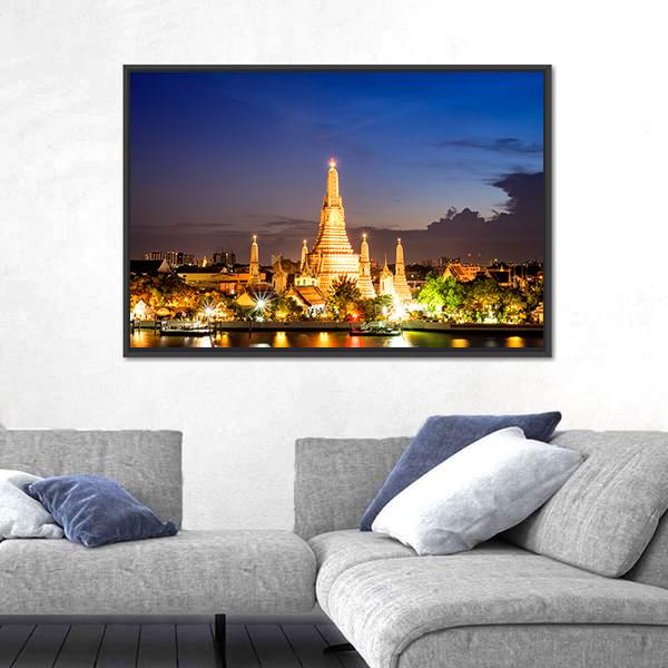 Wat Arun Temple At Night Panoramic Canvas Wall Art-1 Piece-36" x 12"-Tiaracle