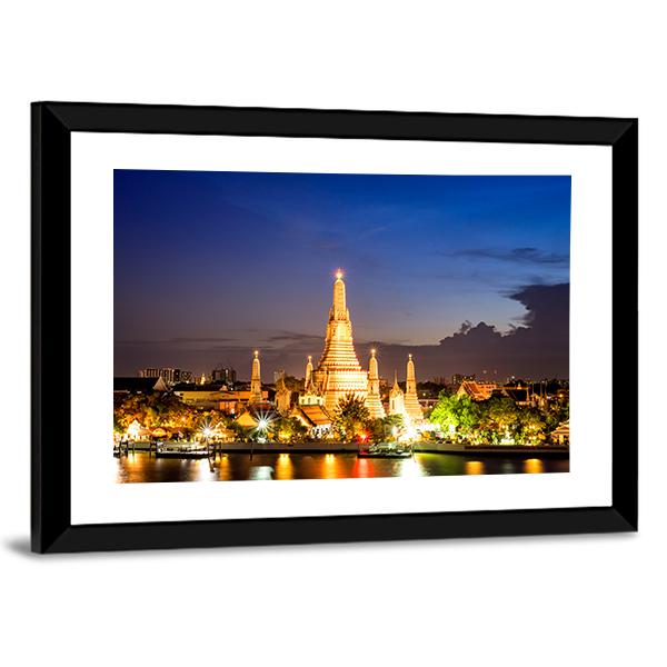 Wat Arun Temple At Night Panoramic Canvas Wall Art-1 Piece-36" x 12"-Tiaracle