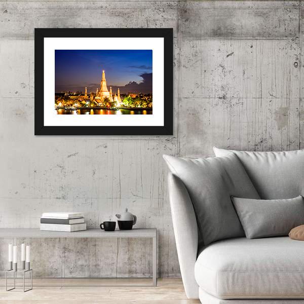 Wat Arun Temple At Night Panoramic Canvas Wall Art-1 Piece-36" x 12"-Tiaracle