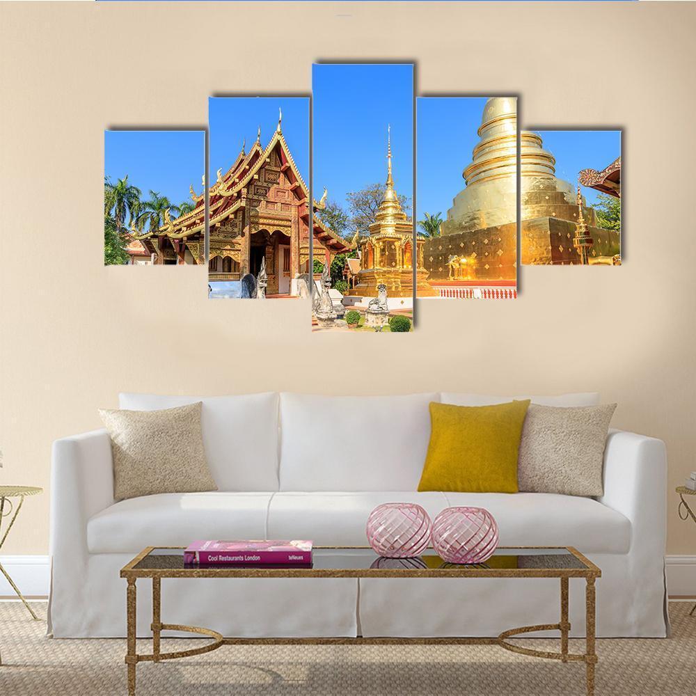 Wat Phra Singh Woramahawihan In Chiang Mai Canvas Wall Art-5 Star-Gallery Wrap-62" x 32"-Tiaracle