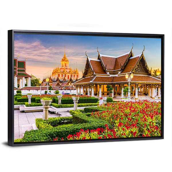 Wat Ratchanatdaram Temple In Bangkok Canvas Wall Art-3 Horizontal-Gallery Wrap-25" x 16"-Tiaracle