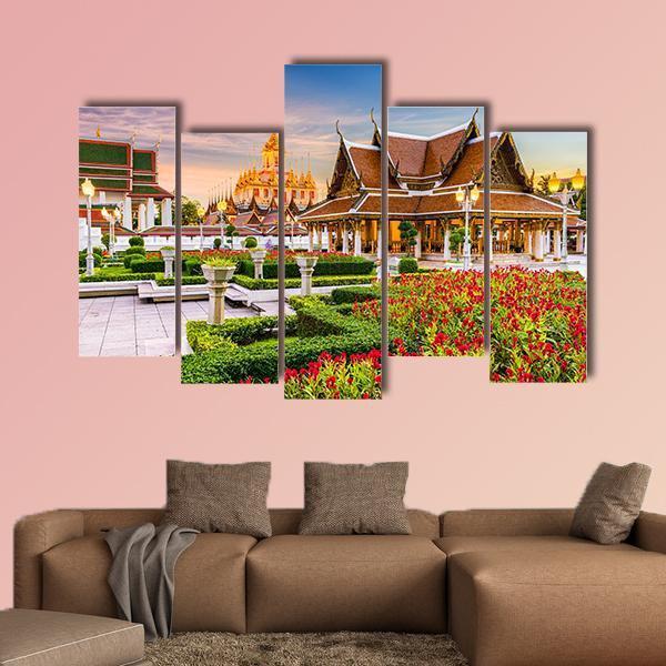 Wat Ratchanatdaram Temple In Bangkok Canvas Wall Art-5 Pop-Gallery Wrap-47" x 32"-Tiaracle