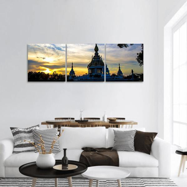Wat Thong Sed Thi Temple In Thailand Panoramic Canvas Wall Art-3 Piece-25" x 08"-Tiaracle
