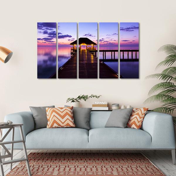 Water Cafe At Sunset Maldives Canvas Wall Art-4 Horizontal-Gallery Wrap-34" x 24"-Tiaracle