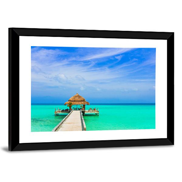 Water Cafe On Beach And Pathway Canvas Wall Art-3 Horizontal-Gallery Wrap-25" x 16"-Tiaracle