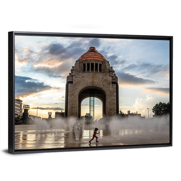 Water Fountain In Front Of Monument To The Mexican Revolution Canvas Wall Art-3 Horizontal-Gallery Wrap-25" x 16"-Tiaracle