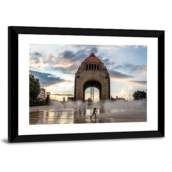 Water Fountain In Front Of Monument To The Mexican Revolution Canvas Wall Art-3 Horizontal-Gallery Wrap-25" x 16"-Tiaracle