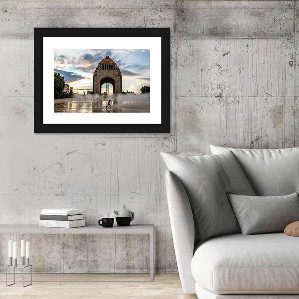 Water Fountain In Front Of Monument To The Mexican Revolution Canvas Wall Art-3 Horizontal-Gallery Wrap-25" x 16"-Tiaracle