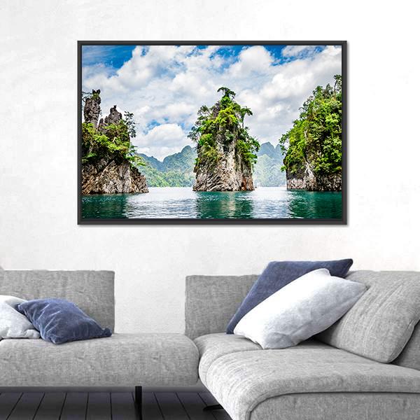 Water Lake At Ratchaprapha Dam Canvas Wall Art-3 Horizontal-Gallery Wrap-25" x 16"-Tiaracle