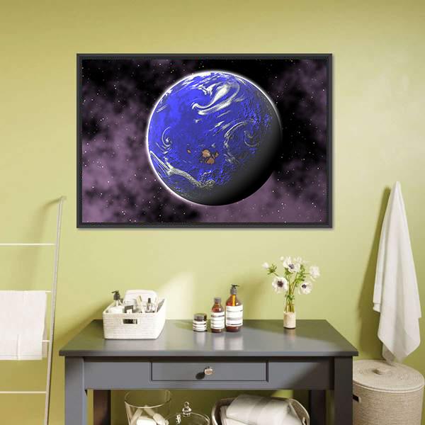 Water Planet In Deep Space Canvas Wall Art-3 Horizontal-Gallery Wrap-25" x 16"-Tiaracle