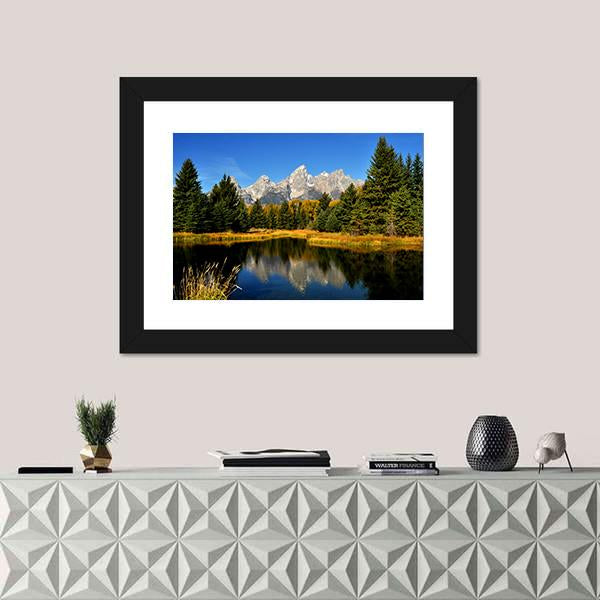 Water Reflections In Fall In The Grand Tetons Canvas Wall Art-1 Piece-Framed Print-30" x 20"-Tiaracle