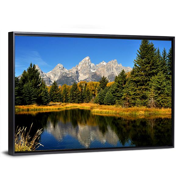 Water Reflections In Fall In The Grand Tetons Canvas Wall Art-5 Horizontal-Gallery Wrap-22" x 12"-Tiaracle