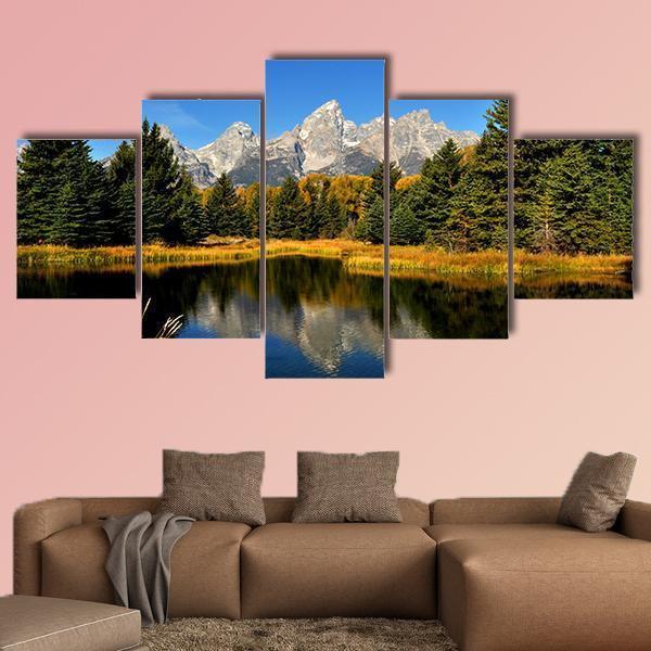 Water Reflections In Fall In The Grand Tetons Canvas Wall Art-5 Star-Gallery Wrap-62" x 32"-Tiaracle
